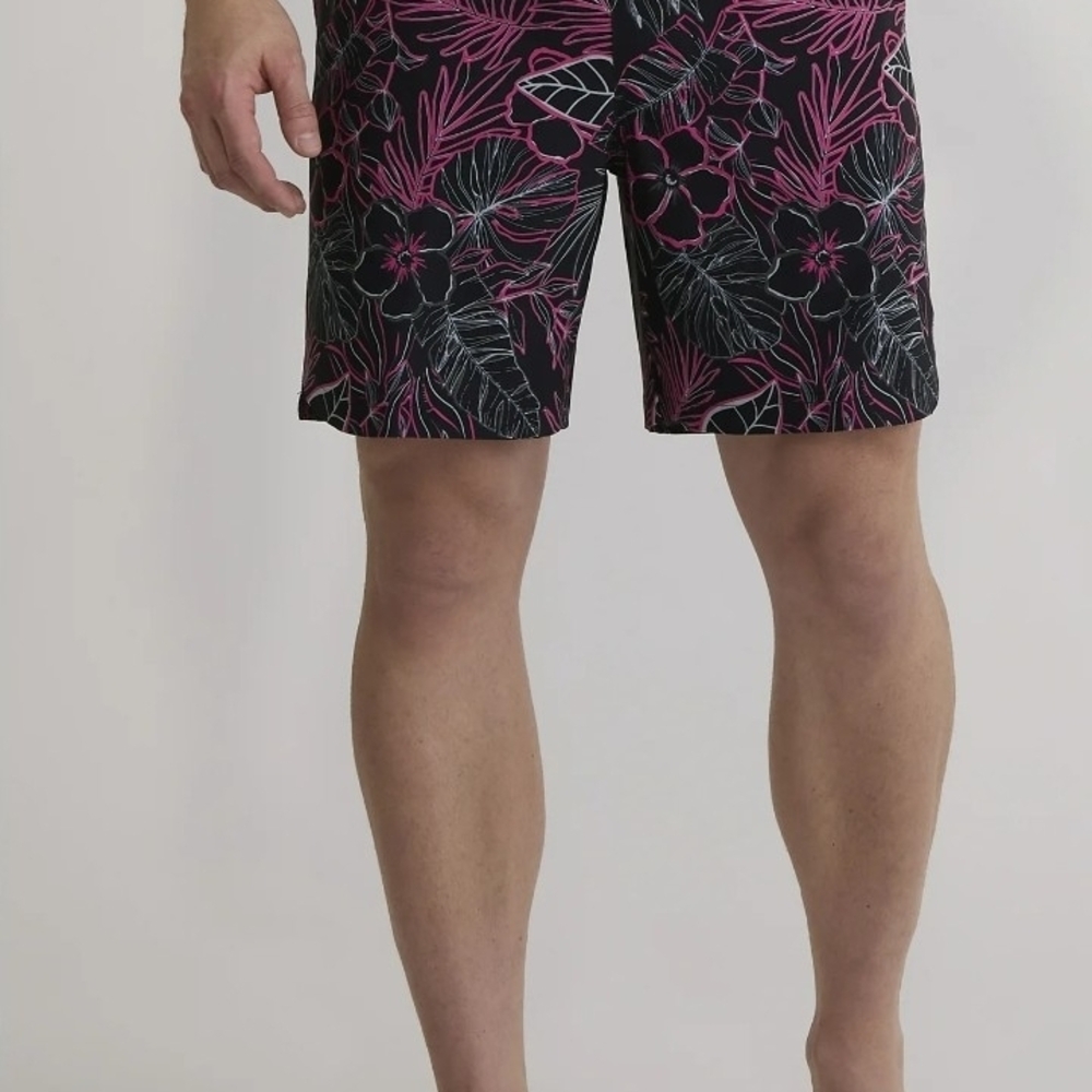 Tropical Vibes Black and Pink Board Shorts